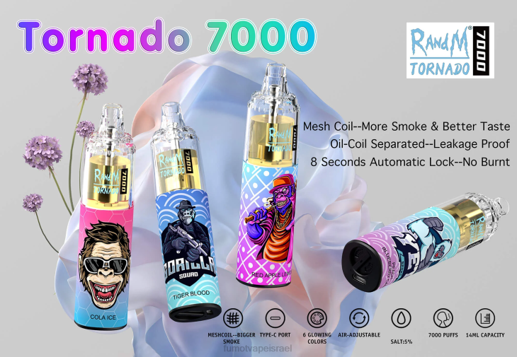 Fumot Disposable Vape | דוב גומי 06D678 עט 7000 חד פעמי - 14 מ"ל (חתיכה אחת) Fumot Tornado