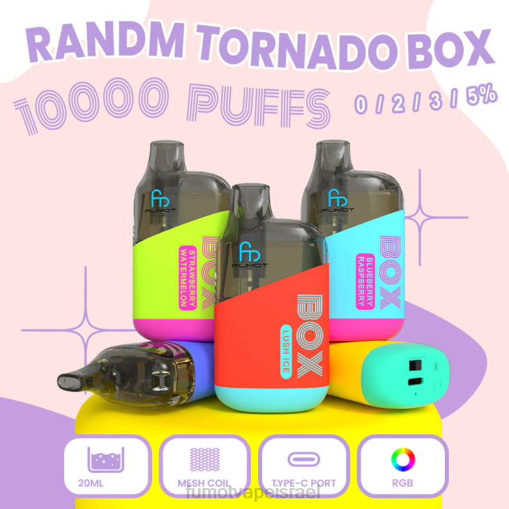 Fumot Shop | מר כחול 06D6364 10,000 קופסת vape פוד חד פעמית - 20 מ"ל (1 חתיכה) Fumot Tornado